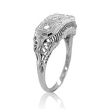 14k White Gold Three-Stone Genuine Natural Diamond Filigree Ring (#J6820)