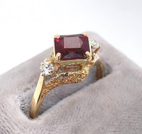 14k Yellow Gold 2.13ct Square Genuine Natural Garnet and Diamond Ring (#J6148)
