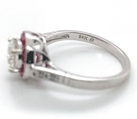 14k White Gold .80ct European Cut Genuine Natural Diamond Ring Ruby Halo #J7265