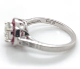 14k White Gold .80ct European Cut Genuine Natural Diamond Ring Ruby Halo #J7265