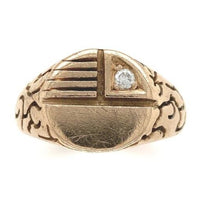 14k Gold Men's Vintage Signet Ring with Genuine Natural Diamond Accent (#J6638)