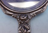 Sterling Silver Hand Mirror with Iris Poppy Chrysanthemum Floral Motif (#9298)