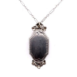 Platinum Genuine Natural Black Onyx and Diamond Pendant (#J5628)