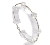 14k White Gold Art Deco Genuine Natural Rock Crystal Bead Bracelet (#J7032)