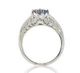 18k Gold Art Deco Filigree Blue Sapphire Ring w/Lab-Created Accent Stones #J6804