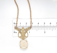 14k Yellow Gold Art Deco Style 8ct Genuine Natural Opal Necklace (#J6098)