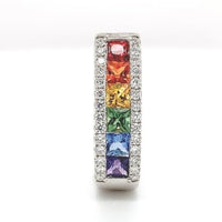 14k Gold Genuine Natural Rainbow Sapphire and Diamond Oval Hoop Earrings #J6681