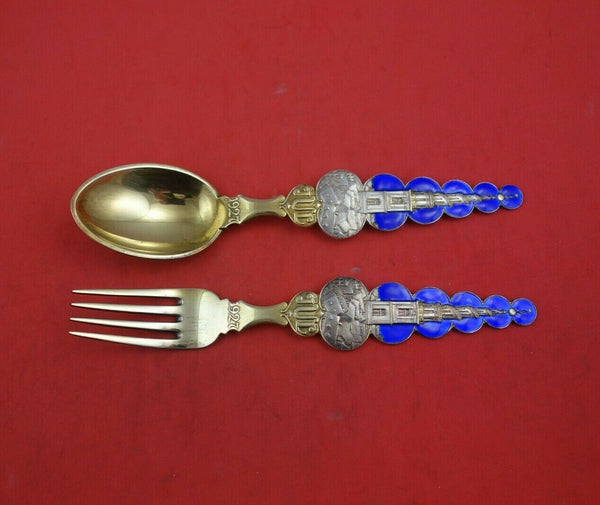 Christmas by A. Michelsen Sterling Silver Fork and Spoon Set 2pc 1927 Vermeil