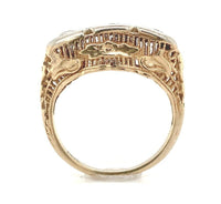 14k Yellow Gold Three Stone Genuine Natural Diamond FIligree Ring (#J6625)