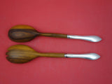 Tudor Wreath by Birks Sterling Silver Salad Serving Set w/ wood 10 1/2"