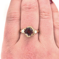 14k Yellow Gold 2.13ct Square Genuine Natural Garnet and Diamond Ring (#J6148)
