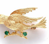 14k Yellow Gold Pin of Bird on a Branch with Genuine Natural Chalcedony (#J6013)