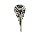 18k Art Deco Filigree Sapphire Ring w/ Synthetic Lab-Created Sapphires (#J6310)