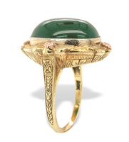 14k Gold Green Genuine Natural Onyx Ring with Applied Rose Gold Flowers (#J7239)