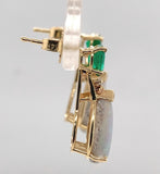 14k Gold Genuine Natural Emerald and 2.84ct TW Boulder Opal Drop Earrings #J7516