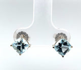 14k Gold 1.82cttw Genuine Natural Aquamarine Cushion Cut Stud Earrings (#J6375)