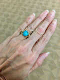 Vintage 14k Yellow Gold Genuine Natural Turquoise Ring with Birds (#J5225)