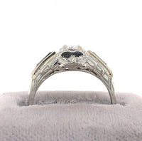 18k White Gold Diamond Filigree Ring w/ Synthetic Lab-Created Emeralds (#J5713)