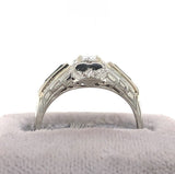 18k White Gold Diamond Filigree Ring w/ Synthetic Lab-Created Emeralds (#J5713)