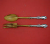 Wild Rose by International Sterling Silver Salad Serving Set 2pc w/ Wood 11 1/8"