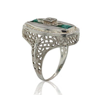 14k White Gold Filigree Crystal Glass and Genuine Natural Diamond Ring (#J6817)