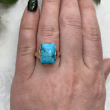 14k Yellow Gold 5.51 Carat Sleeping Beauty Genuine Natural Turquoise Ring #J7491