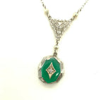 10k White Gold Green Onyx and Diamond Deco Pendant (#J5319)