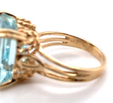 14k Yellow Gold 10 Carat Emerald Cut Genuine Natural Aquamarine Ring (#J7415)