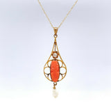 10k Yellow Gold Coral Cameo Lavaliere Pendant (#J5461)