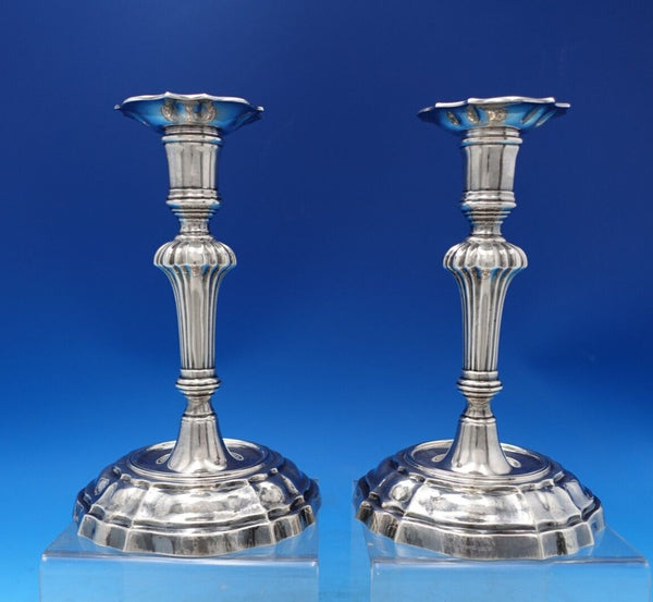 Handmade Hand Hammered Buccellati Italian Sterling Silver Candlestick Pair #7373