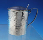 Lebolt Sterling Silver Mustard Pot Hammered Blue Glass Liner #496 (#6505)