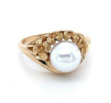 14k Yellow Gold 7mm Akoya Pearl Flower Ring (#J4976)