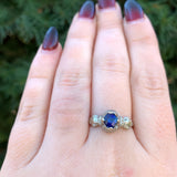 Art Deco 18k Gold .79ct Genuine Natural Sapphire Ring Hand Engraved (#J6402)