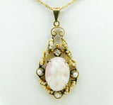 14k Yellow Gold Angel Skin Coral / Shell Cameo Lavaliere (#J4412)