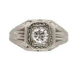 14k Art Deco .44ct Genuine Natural Diamond Men's Ring with GIA Report (#J6744)