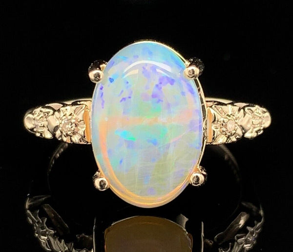 14k White Gold 3.97 Carat Australian Genuine Natural Opal Ring Size 7.25 #J6575