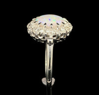 14k White Gold Genuine Natural Opal and Diamond Ring Size 5.5 Jewelry (#J6494)