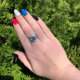 14k Gold Men's Blue Star Synthetic Lab-Created Sapphire Diamond Ring (#J6642)