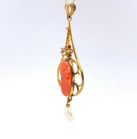 10k Yellow Gold Coral Cameo Lavaliere Pendant (#J5461)