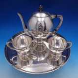 Kalo Sterling Silver Tea Set on Tray 4pc w/ Applied and Engraved Monograms #8013