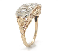 14k Yellow Gold Three Stone Genuine Natural Diamond FIligree Ring (#J6625)