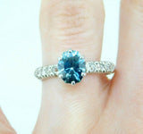 14k White Gold 2.88ct Blue Genuine Natural Zircon and Diamond Ring (#J5004)