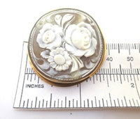 14k Yellow Gold Floral Genuine Natural Shell Cameo Pin Pendant (#J643)