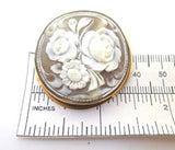 14k Yellow Gold Floral Genuine Natural Shell Cameo Pin Pendant (#J643)