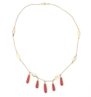 14k Gold Ox Blood Red Genuine Coral Briolette Necklace w/Five Drops 18" (#J7026)