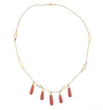 14k Gold Ox Blood Red Genuine Coral Briolette Necklace w/Five Drops 18" (#J7026)