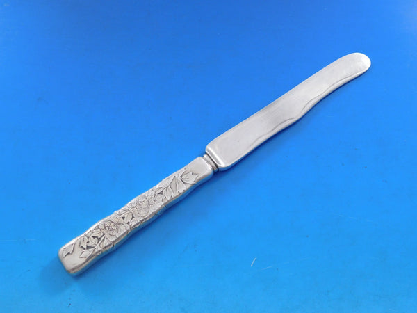 Lap Over Acid Etched by Tiffany Sterling Silver Dessert Knife HHAS Chrysanthemum