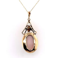 9k Rose Yellow Gold Genuine Natural Coral/Shell Cameo Pendant Necklace (#J5784)