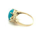 Vintage 14k Yellow Gold Genuine Natural Turquoise Ring with Birds (#J5225)