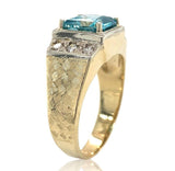 14k Gold 3.55 Carat Blue Genuine Natural Zircon Men's Ring w/ Diamonds (#J6920)